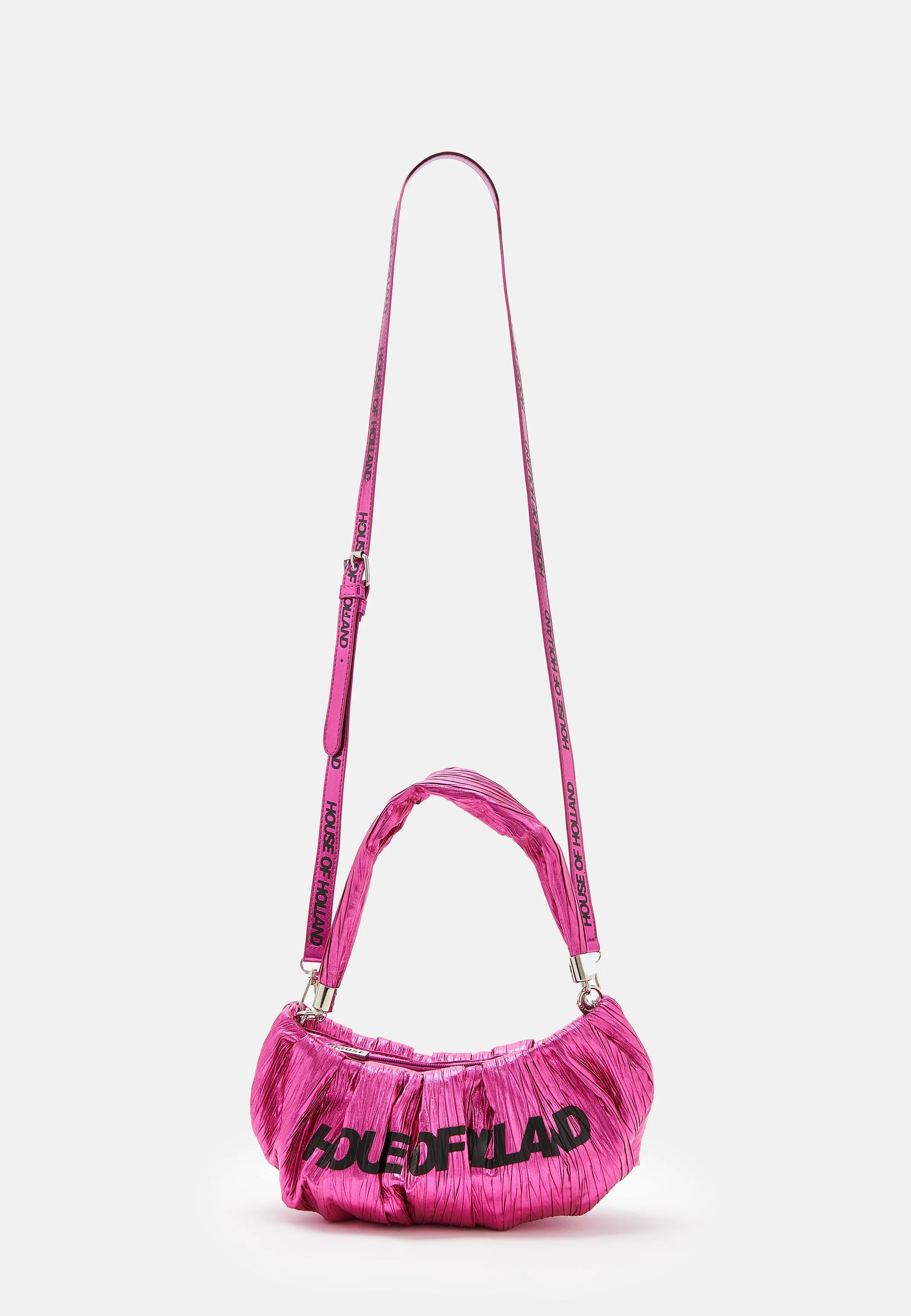 House Of Holland Crinkle Shoulder And Crossbody Bag Fuschia Pink