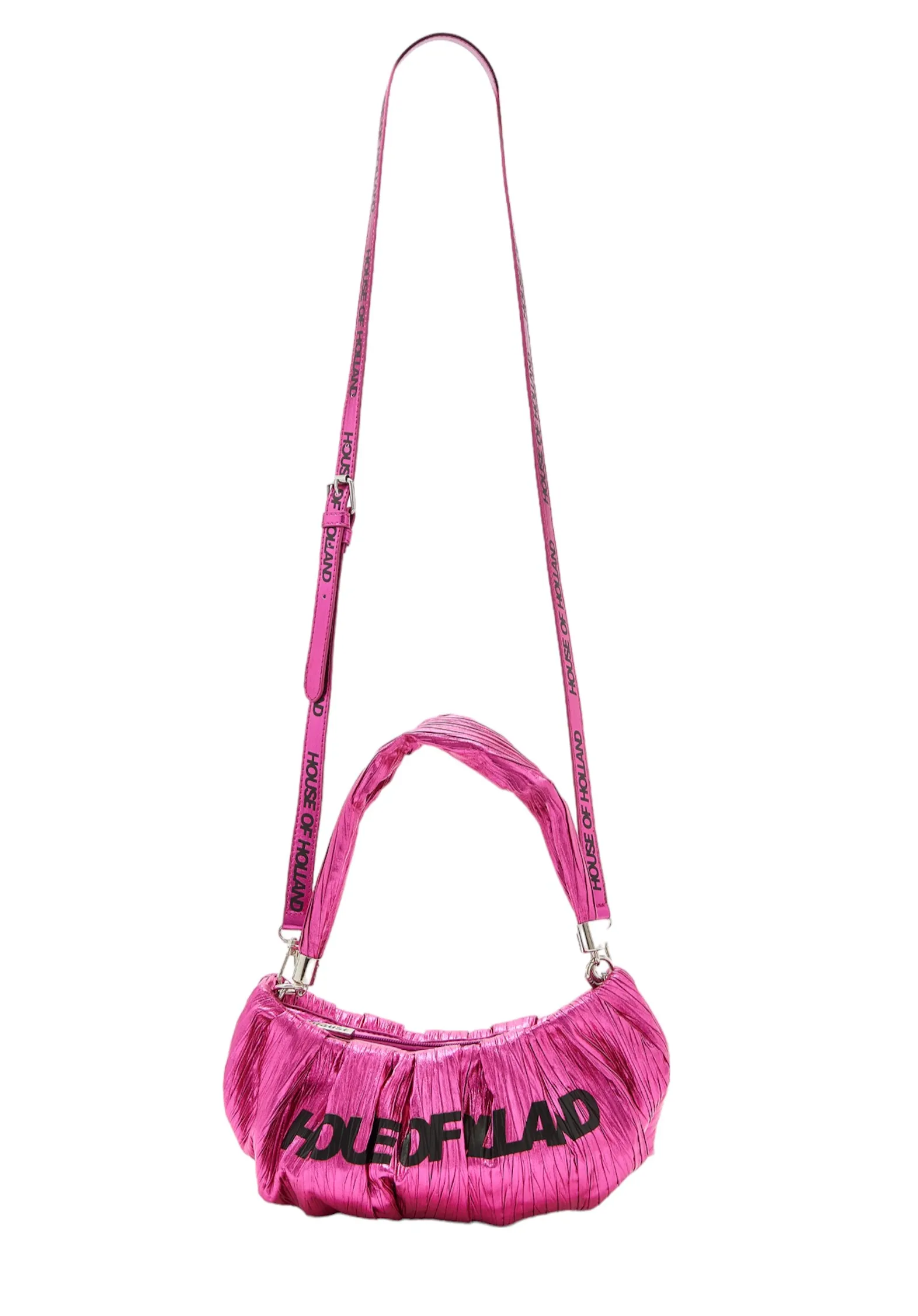 House Of Holland Crinkle Shoulder And Crossbody Bag Fuschia Pink