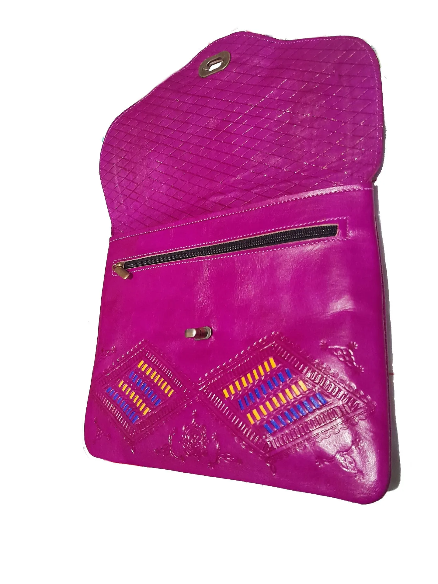 Jeblia - Fuchsia Leather Clutch Bag - Strawberry