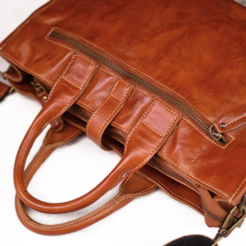 Laptop Vegetable Tanned Leather Bag For Men,Crossbody Briefcase-i7bags