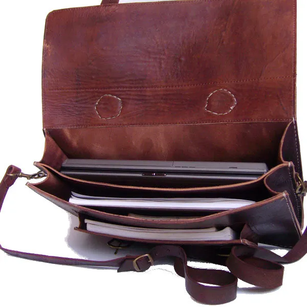 Leather Briefcase/Messenger Bag - Casablanca - Brown