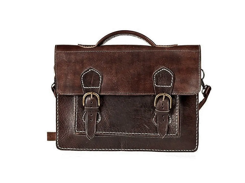 Leather Briefcase/Messenger Bag - Casablanca - Brown