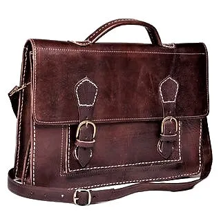 Leather Briefcase/Messenger Bag - Casablanca - Brown