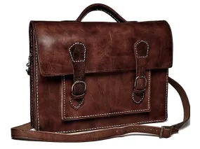 Leather Briefcase/Messenger Bag - Casablanca - Brown