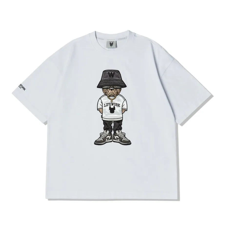 LifeWork Embroidered Hip Bulldog Tee White