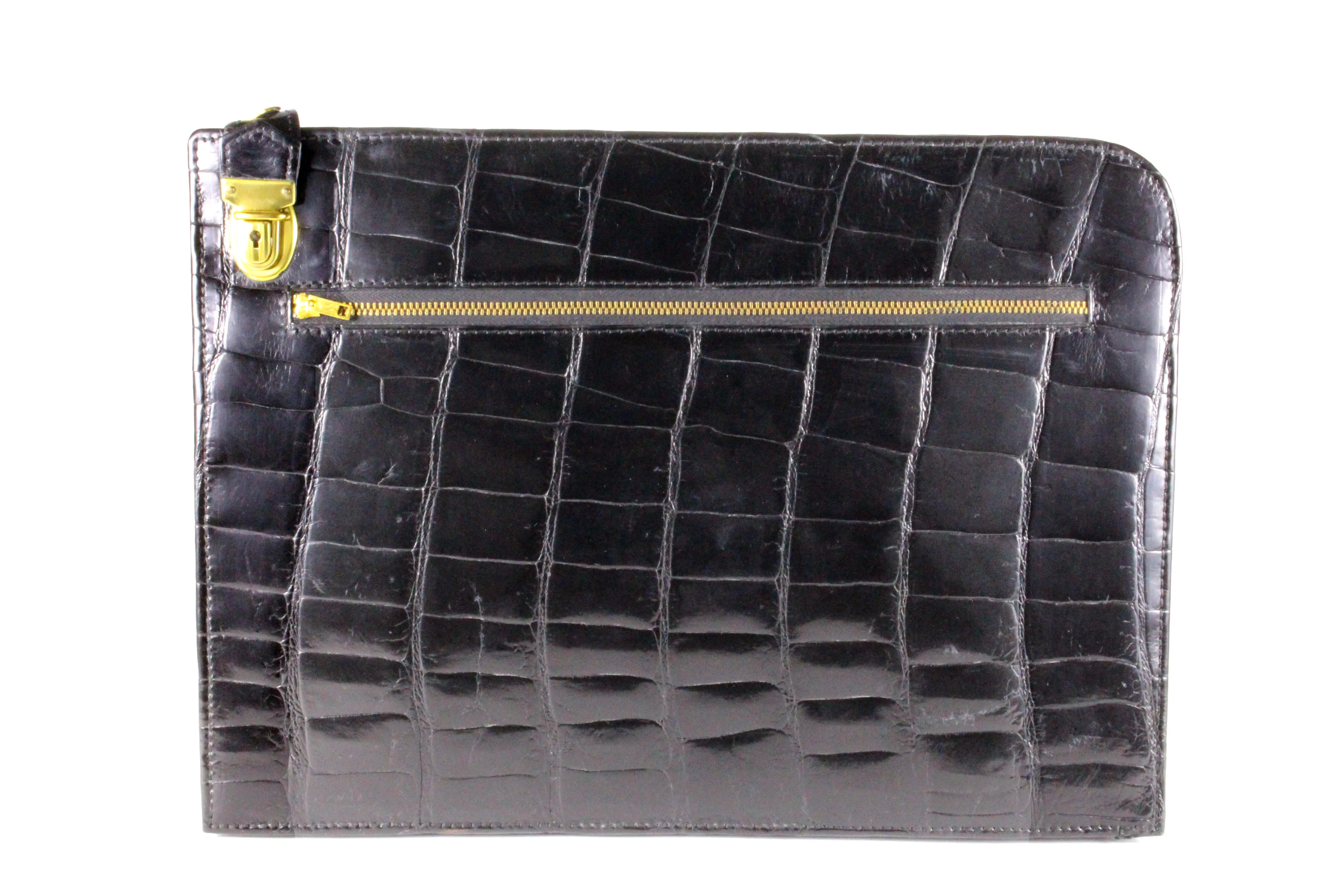 LOEWE black crocodile skin briefcase