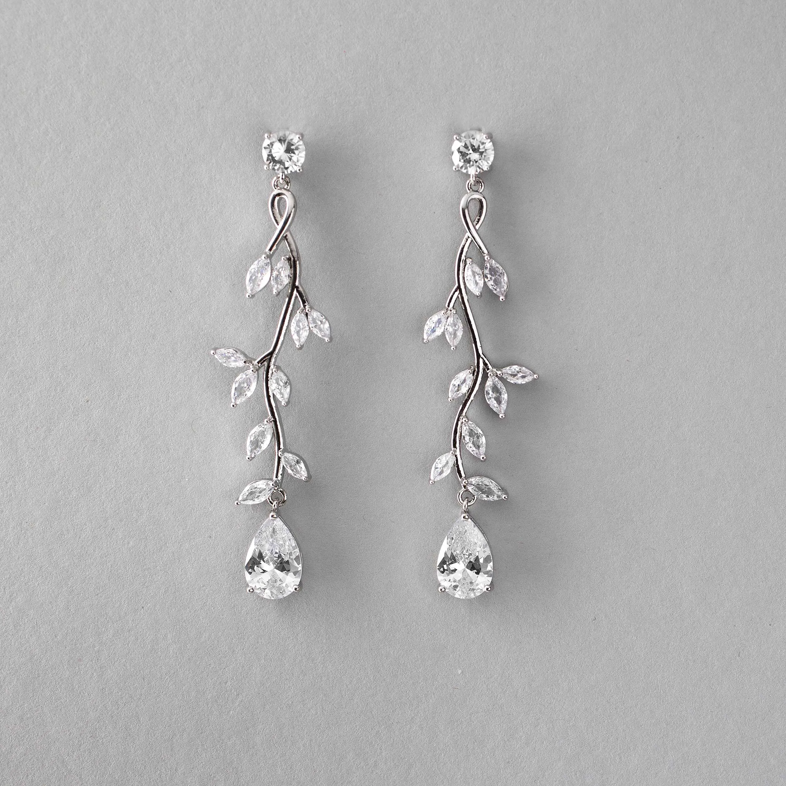 Long Vine CZ Wedding Earrings