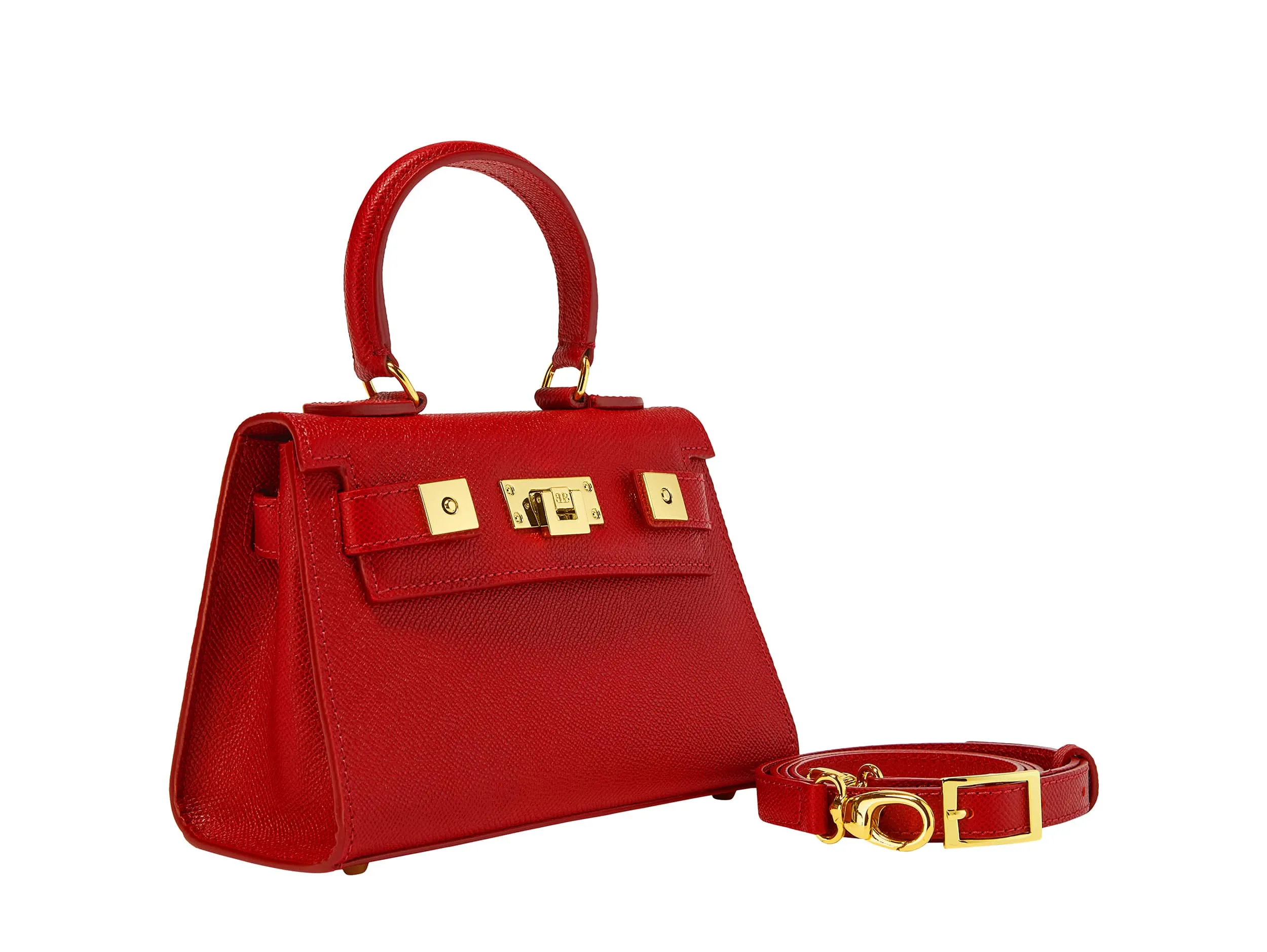 Maya Mignon Dolomite Pebble Print Calf Leather Handbag - Scarlet