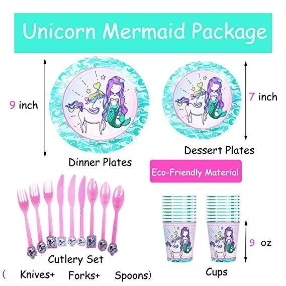 Mermaid Theme Birthday Party Cutlery Package (#Type C)