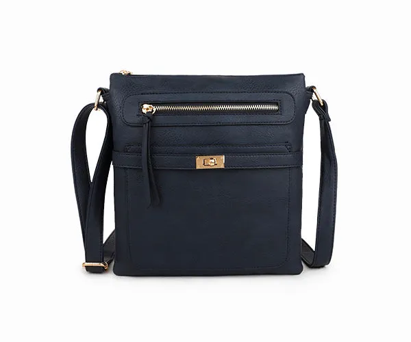 NAVY BLUE MULTI COMPARTMENT CROSS BODY SHOULDER BAG