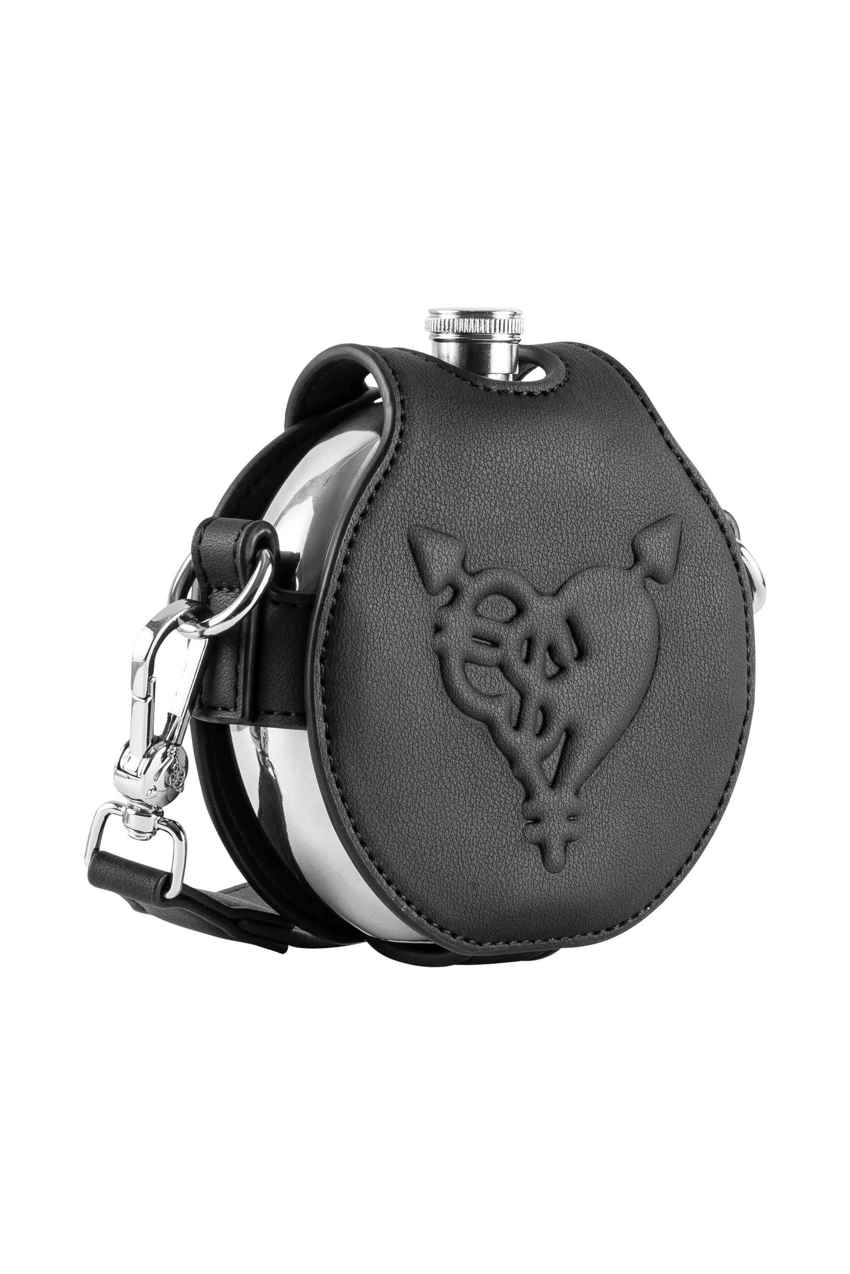 PUNCHED HEART HIP FLASK BAG BLACK