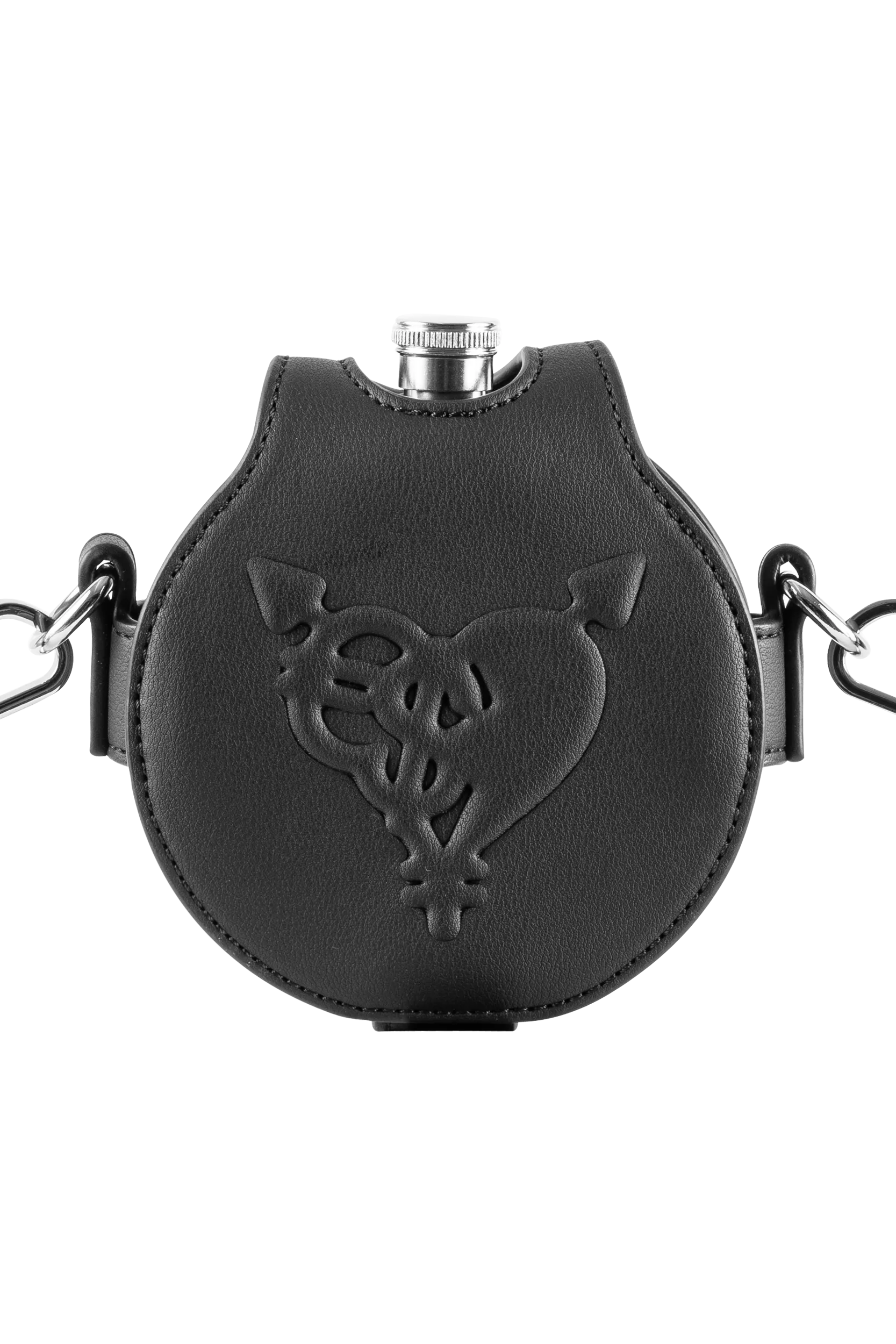 PUNCHED HEART HIP FLASK BAG BLACK