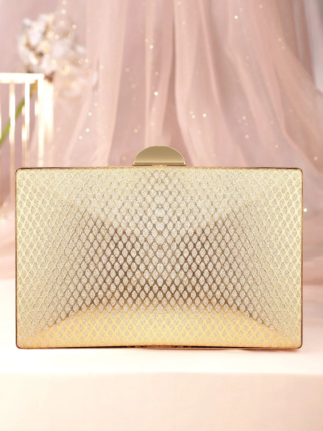 Rubans Artisan Elegance Handcrafted Gold Shimmery Clutch Bag