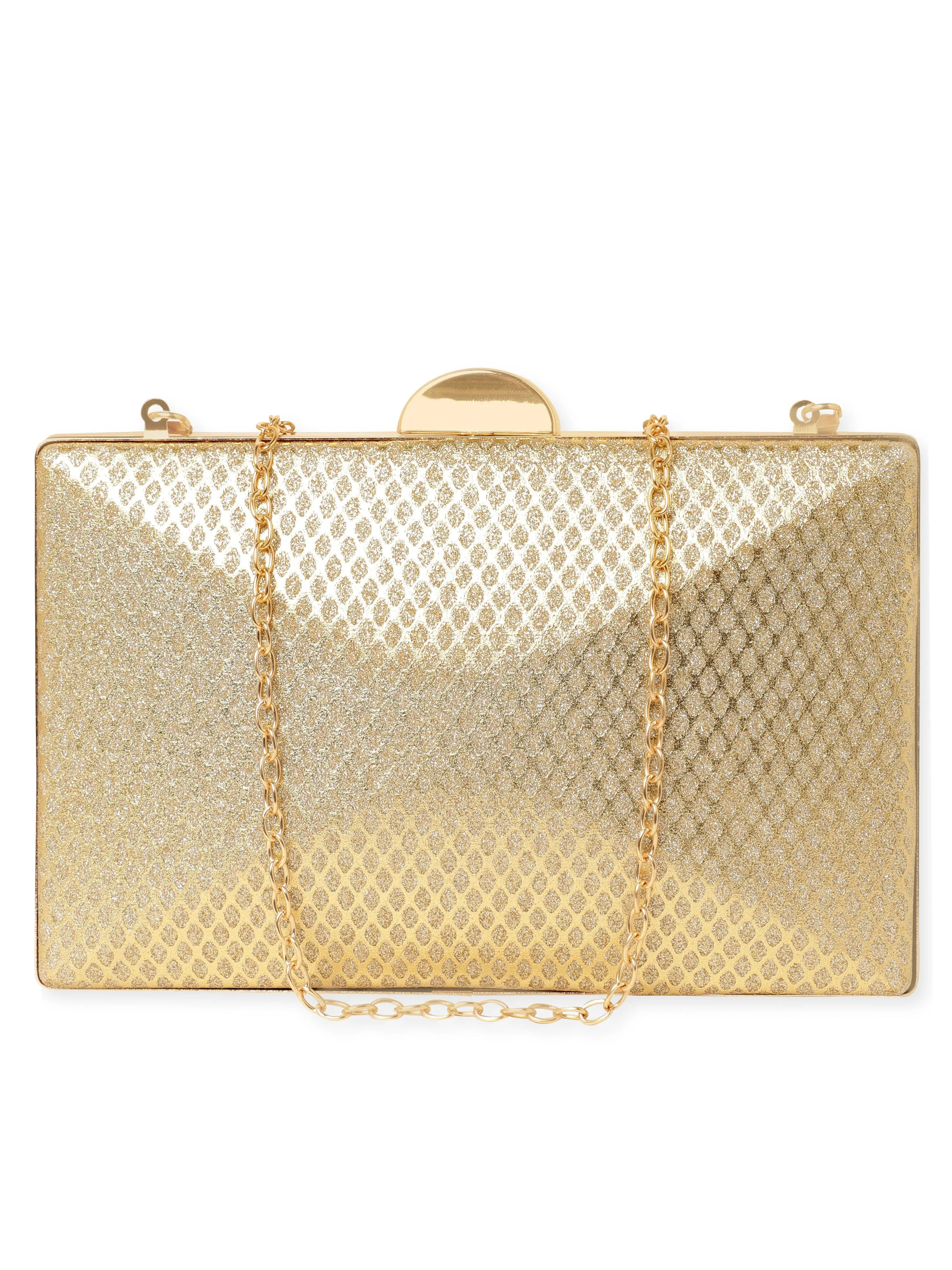 Rubans Artisan Elegance Handcrafted Gold Shimmery Clutch Bag