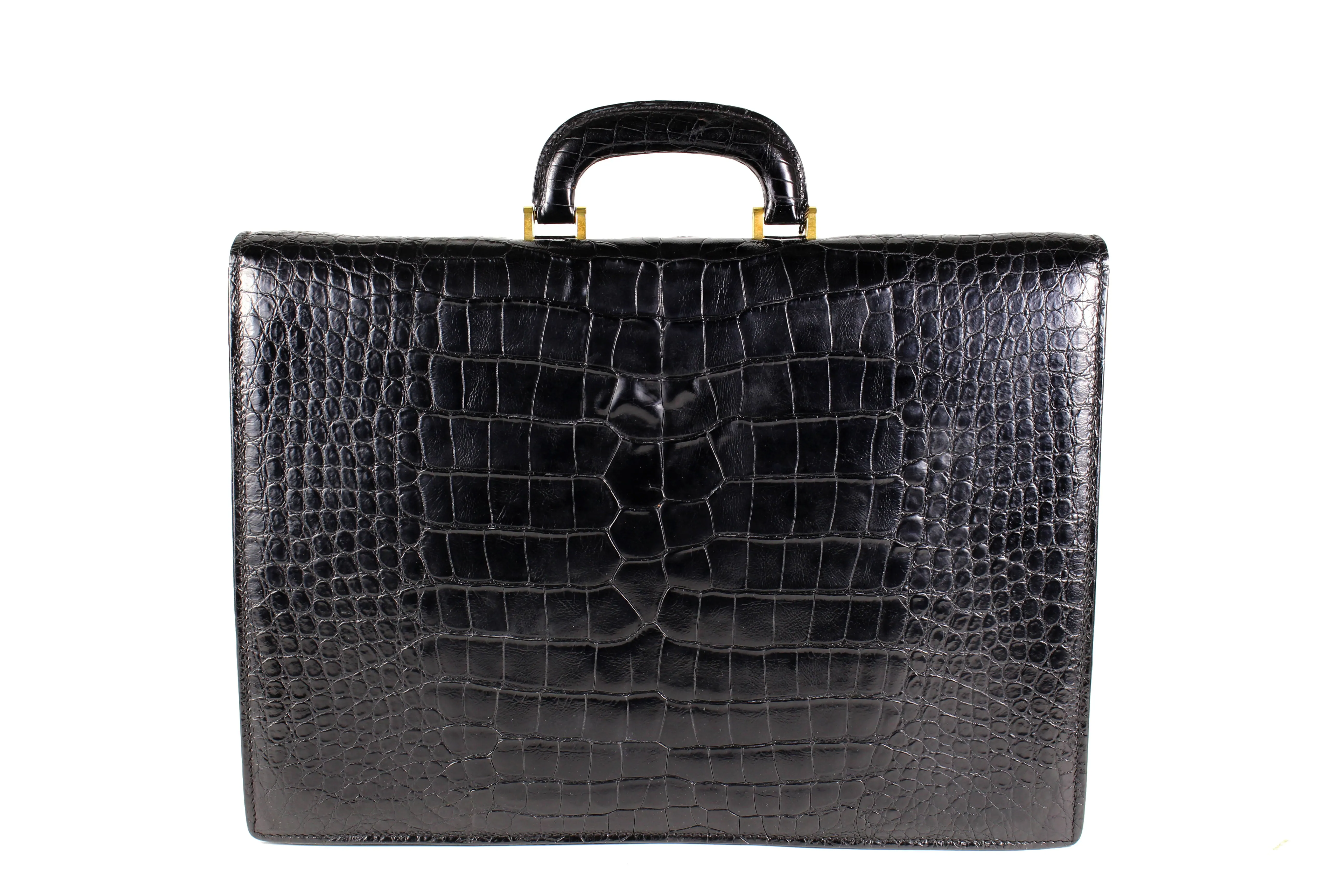 SCILPRA black crocodrile skin executive briefcase