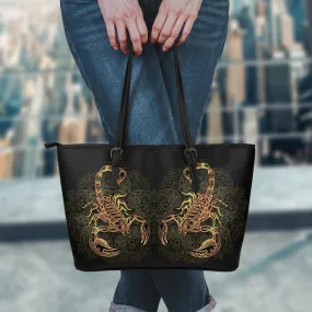 Scorpio Zodiac Book Shopping PU Leather Tote Bag, Scorpion Market Bag, Scorpion Pretty Fine Art Print Tote Bags, Scorpion Concert Tote