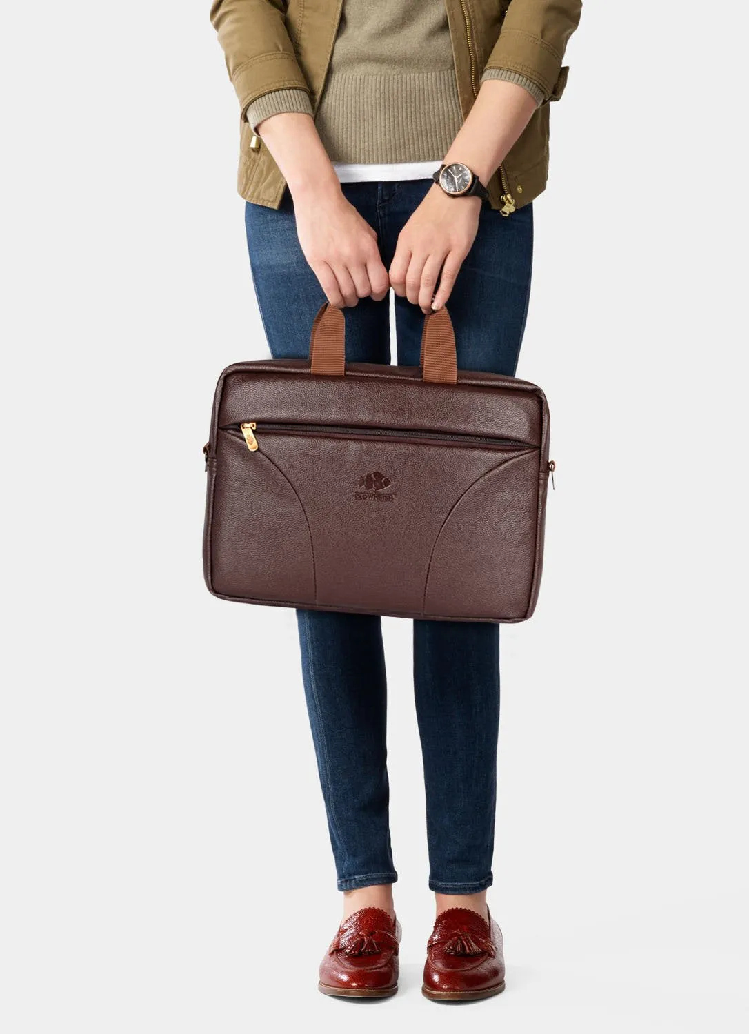 THE CLOWNFISH 14-inch Tablet and Laptop Briefcase (Chocolate)