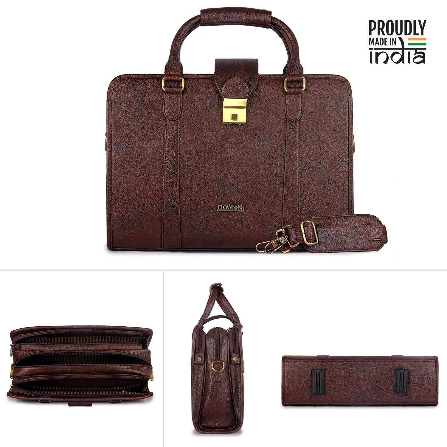 THE CLOWNFISH 15.6 Inch Faux Leather Chocolate Laptop Briefcase