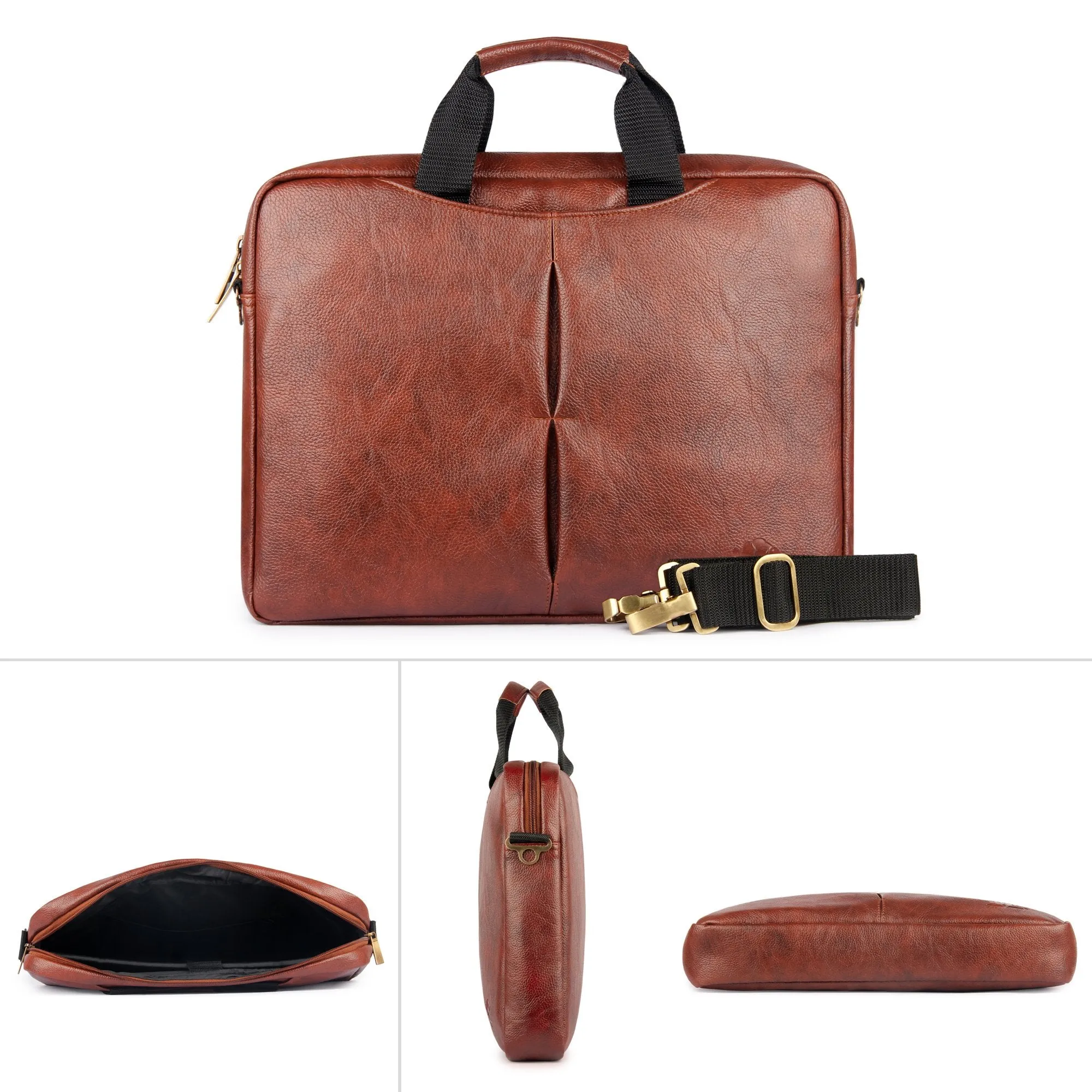 THE CLOWNFISH 15.6 inch Leatherette Tablet & Laptop Bag/Messenger Bag Briefcase - Macbook Pro, Macbook Air (Tan)