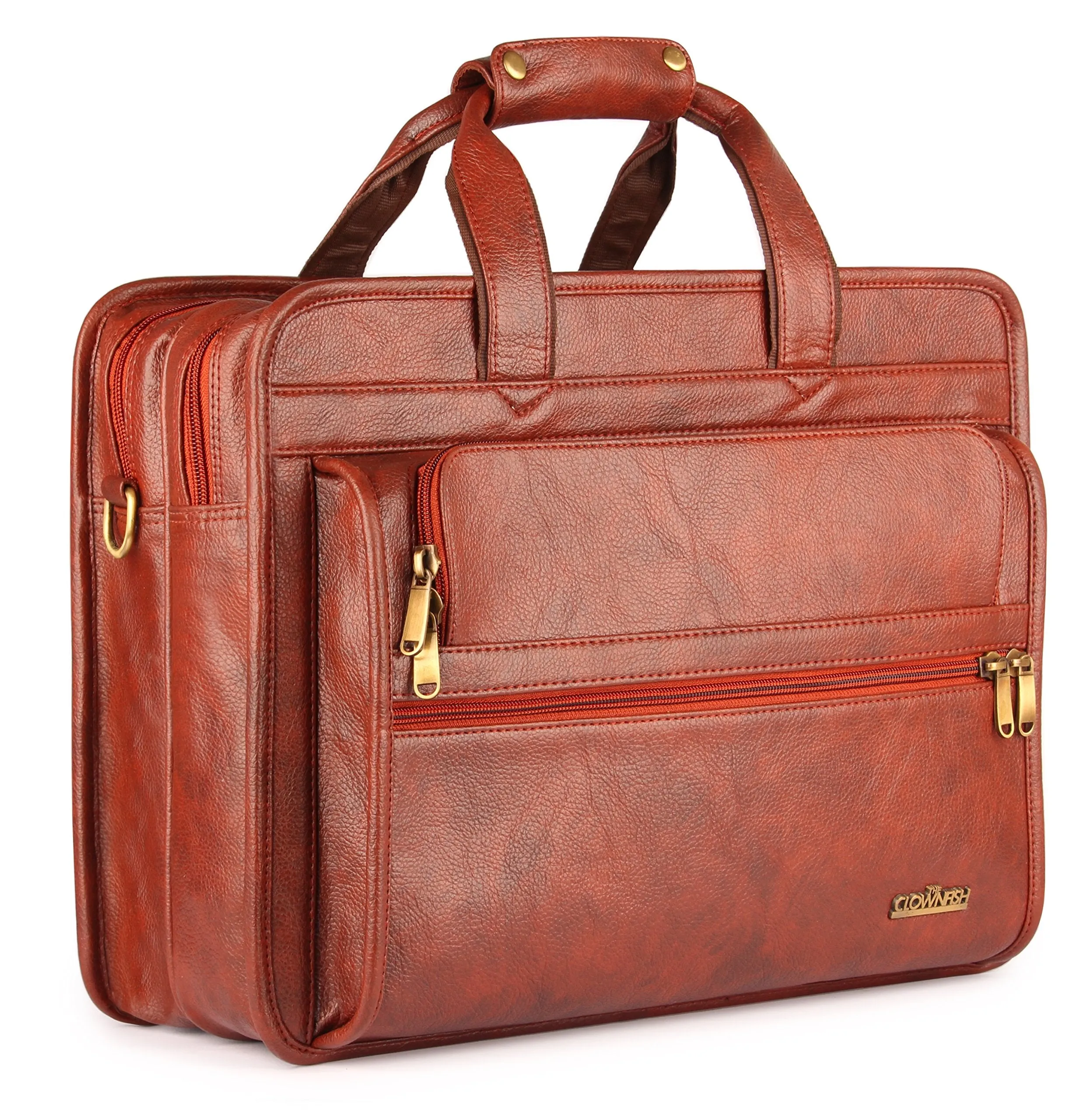 The Clownfish 26 Liters Vegan Leather Briefcase Laptop Bag for Laptops upto 15.6 inch (Tan)