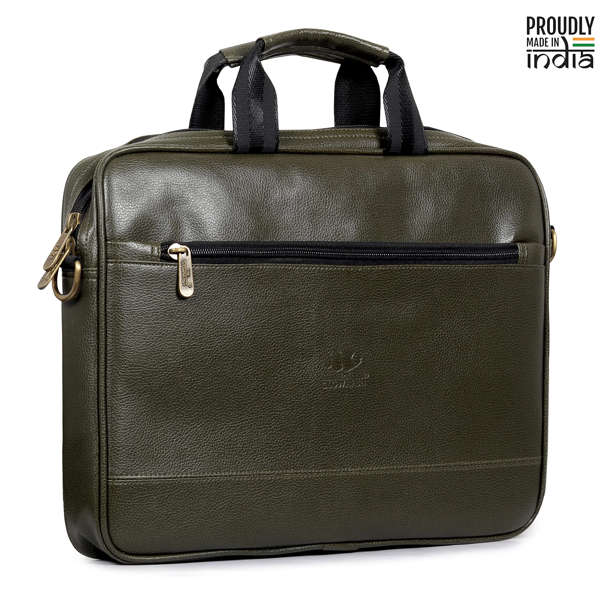 THE CLOWNFISH Biz Faux Leather 14 inch Laptop Messenger Bag Briefcase (Green)