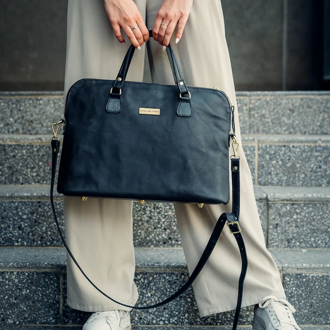 The Ladies Slim Leather Briefcase - Black