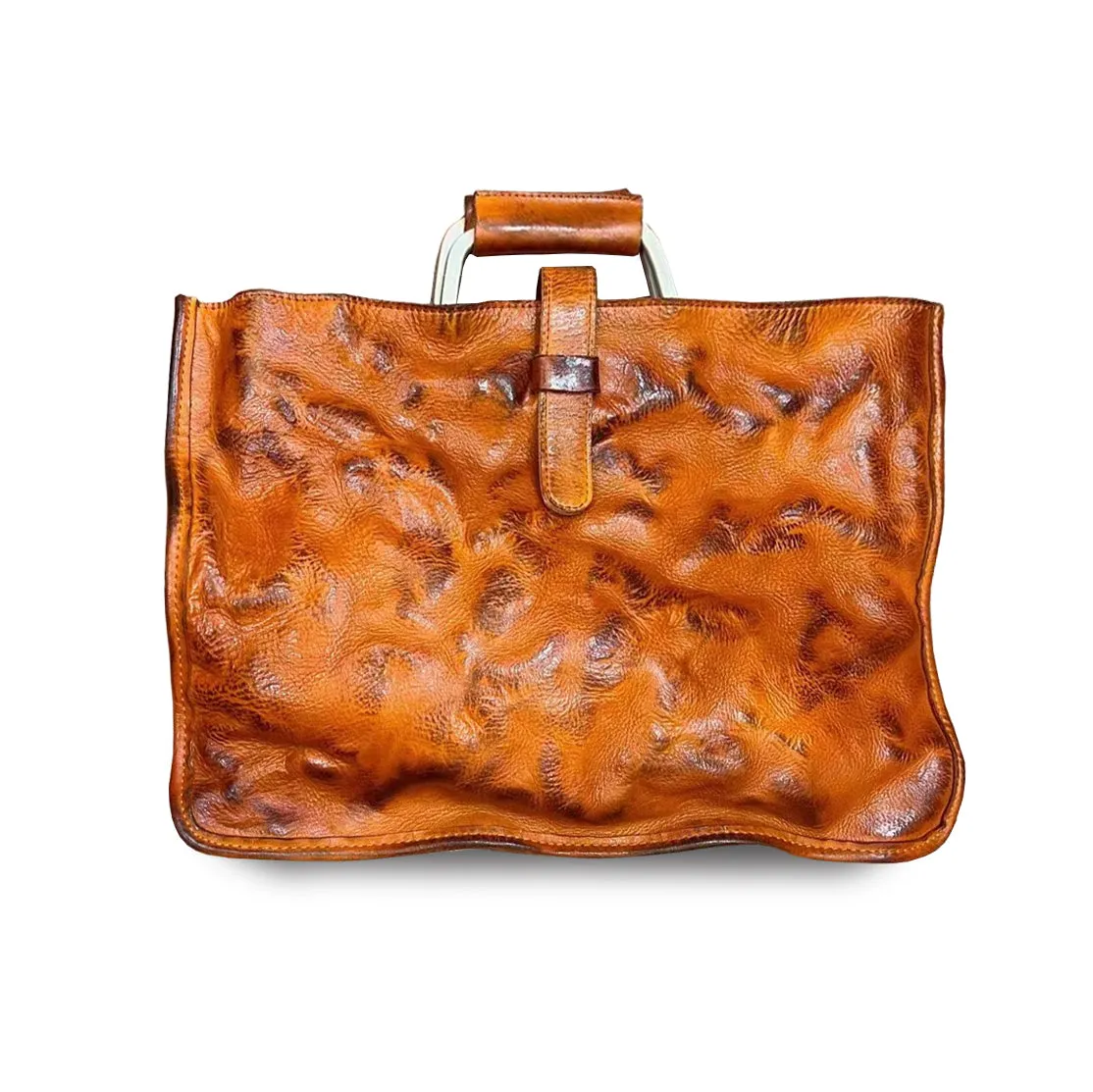 Vegetable Tanned Leather Crossbody Laptop Bag,Handcrafted Wrinkled Tote Briefcase For Men For Women-i7bags