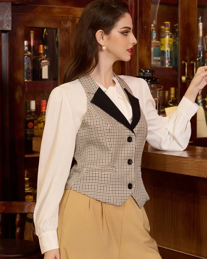 Waistcoat Vest Vintage Halter Lapel Button Down Suit Vest with Pockets