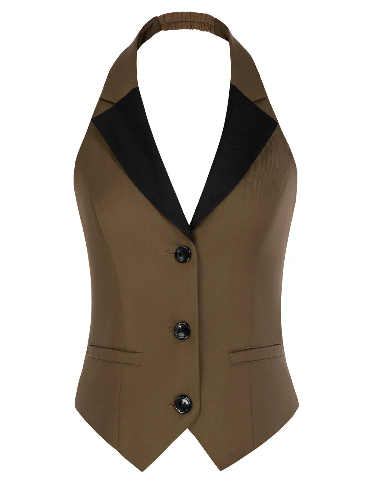 Waistcoat Vest Vintage Halter Lapel Button Down Suit Vest with Pockets