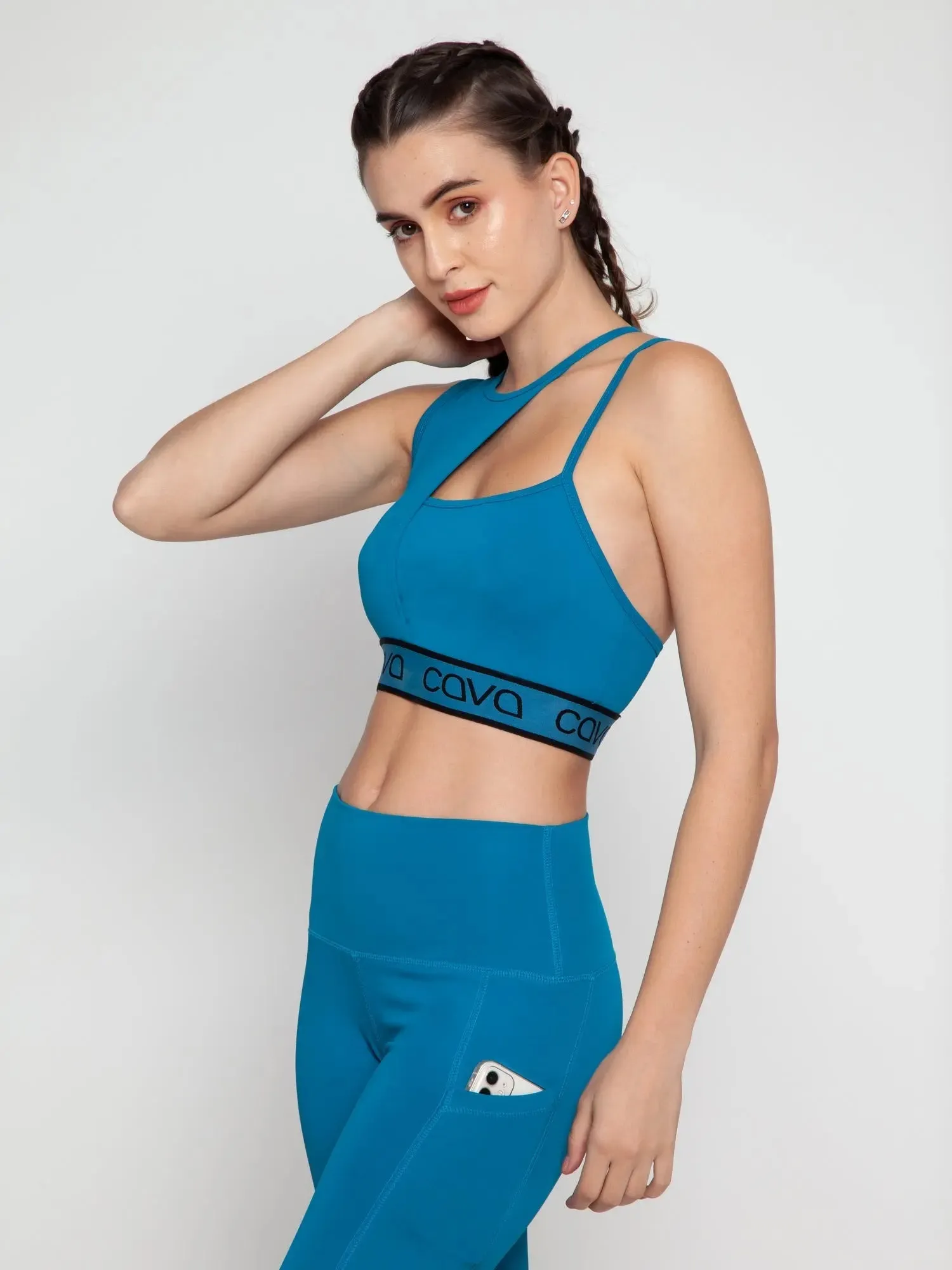 Wave Blue Asymmetrical Sports Bra