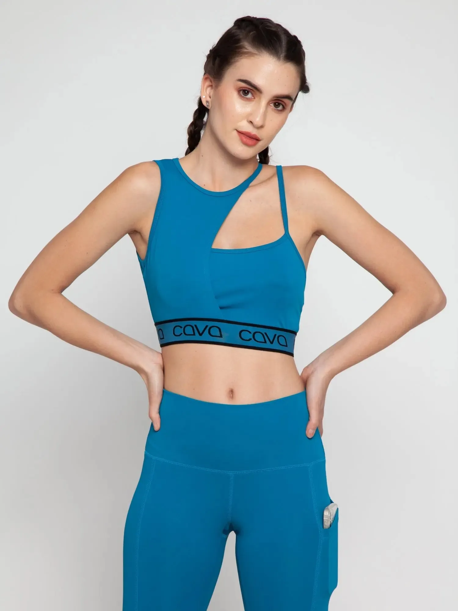 Wave Blue Asymmetrical Sports Bra