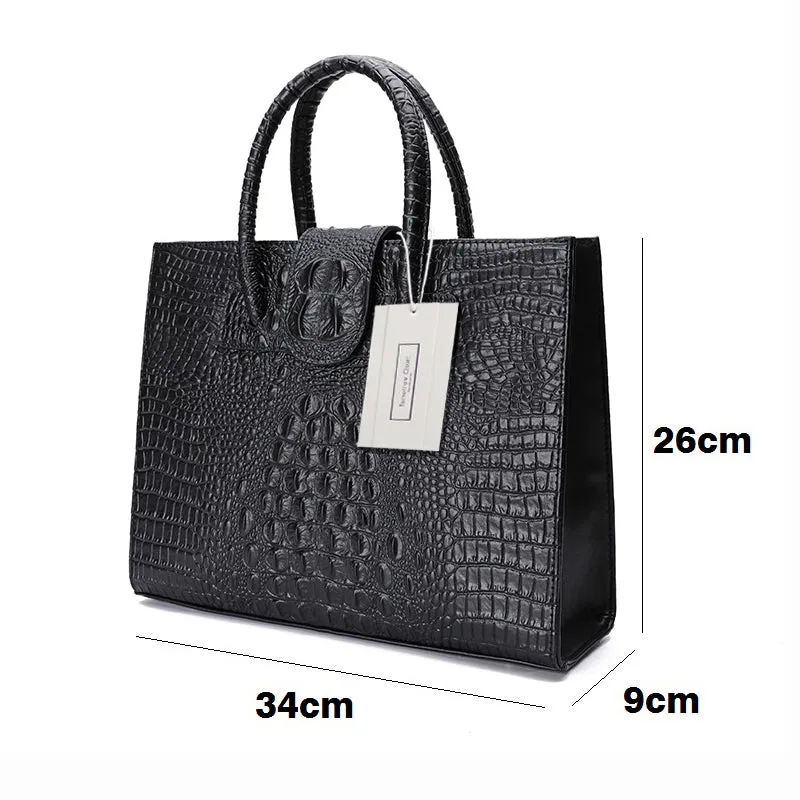 Women's genuine cowhide leather handbag briefcase Potter V2 design in crocodile print