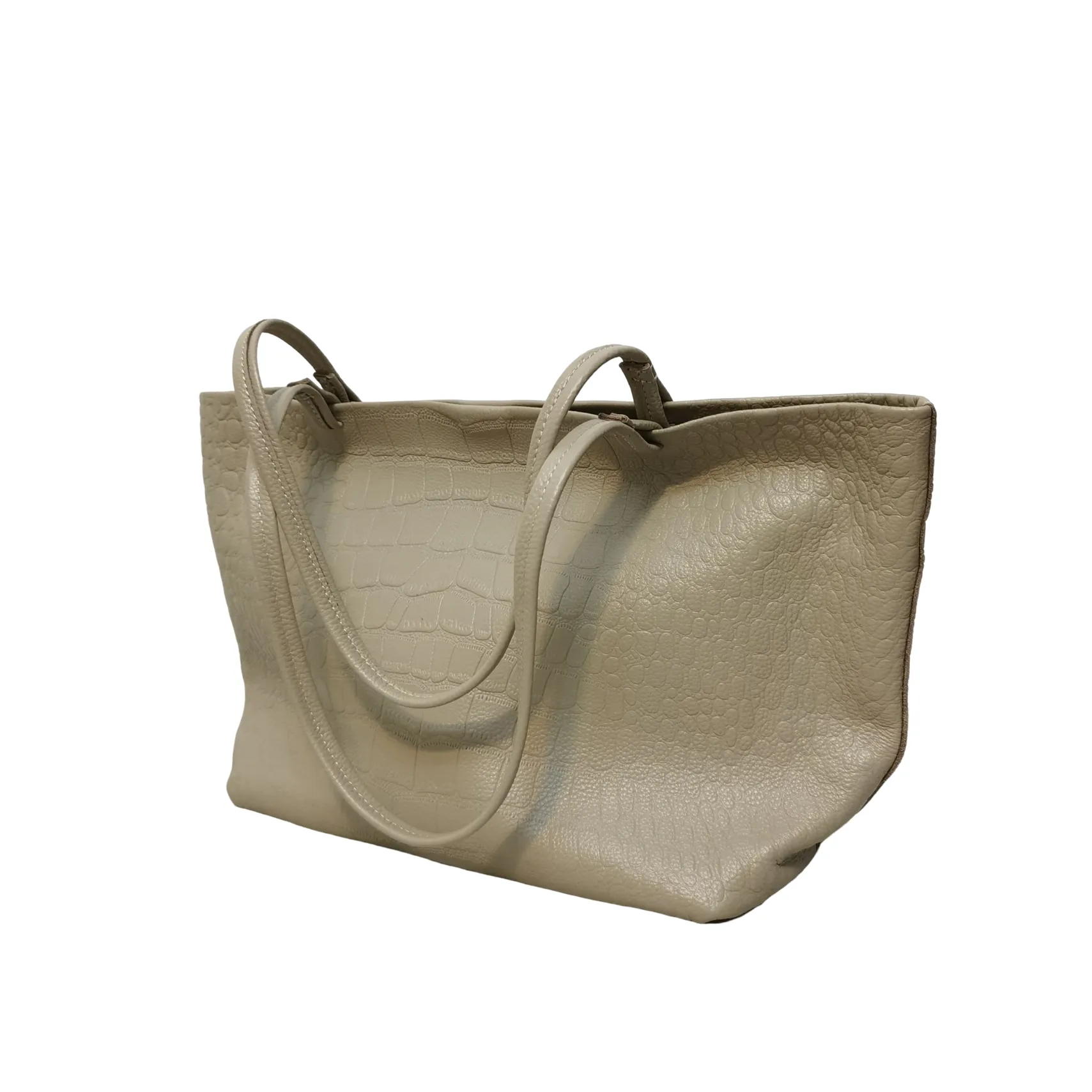 Women's genuine cowhide leather Shopping Tote in crocodile print