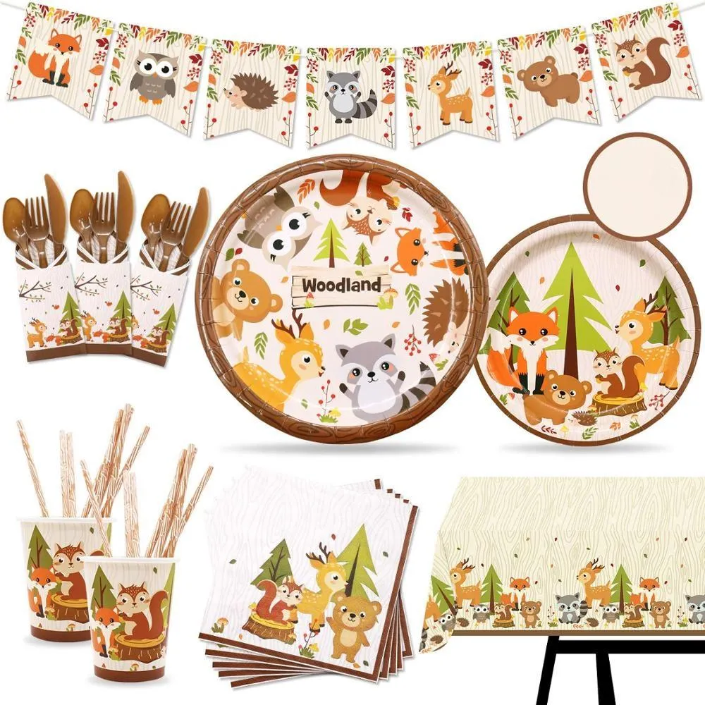 Woodland Theme Birthday Party Tableware Package